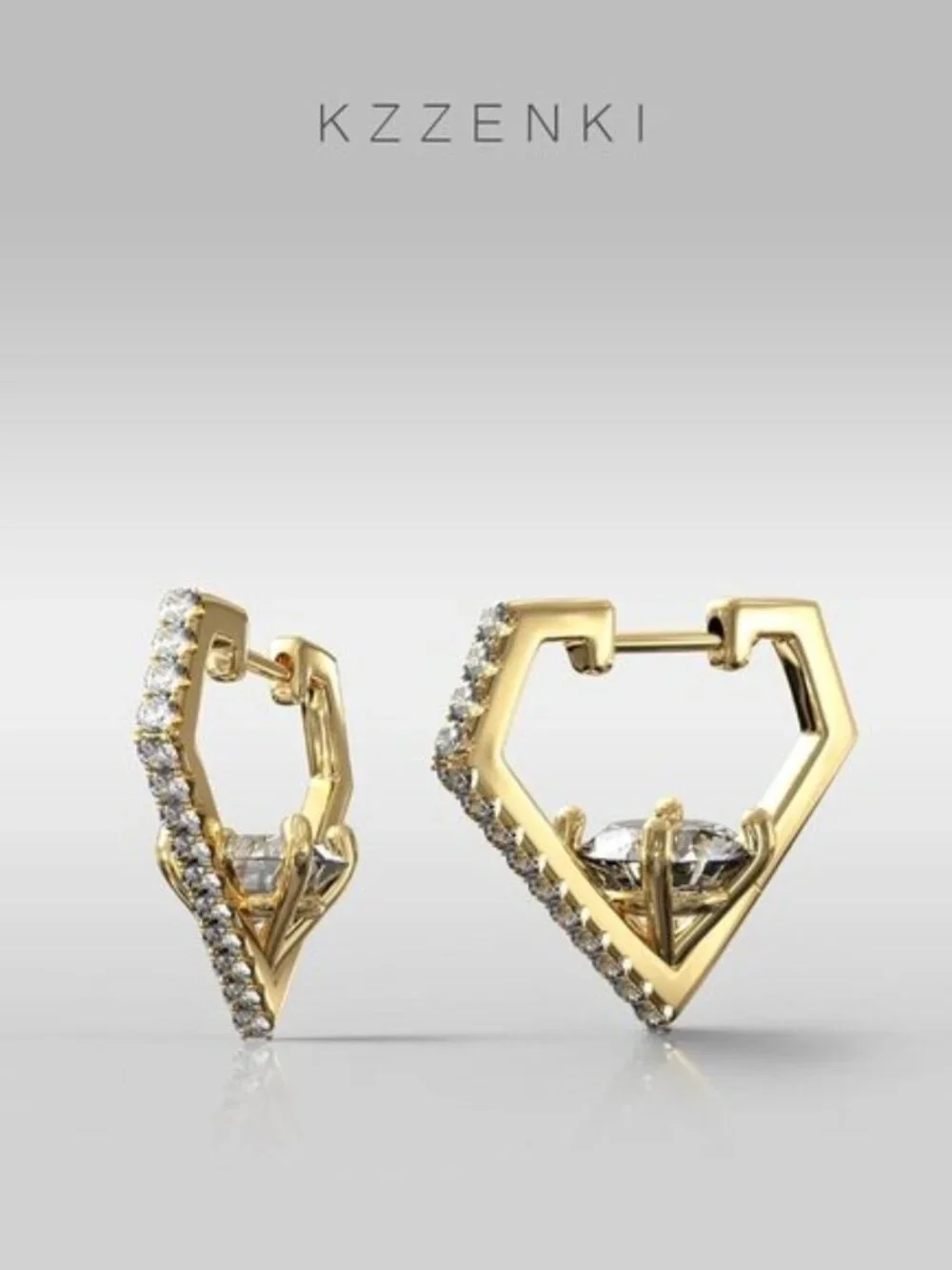 Women's 14K Gold Plated Diamond Shaped Huggie Hoop Earrings CZ Accents